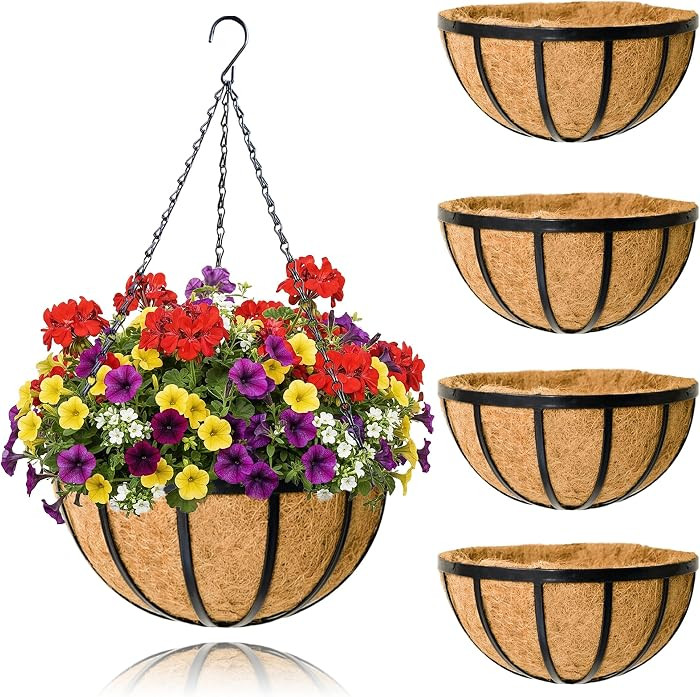 4 Pack 14 Inch Hanging Planters for Outdoor Plants Metal Hanging Planter Basket with Coco Coir Li... | Amazon (US)
