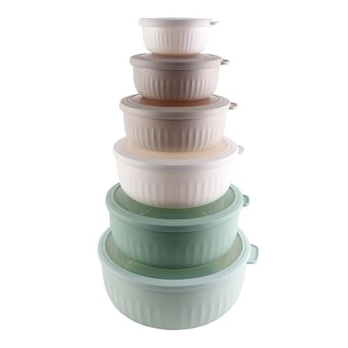 COOK WITH COLOR Prep Bowls with Lids- Wide and Deep Nesting Plastic Small Mixing Bowl Set with Lids, 12 Piece Set - Wide Bowls, Mint | Amazon (US)