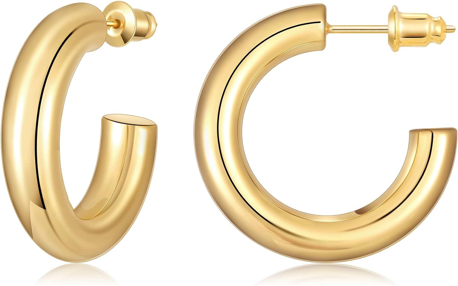 Gacimy Chunky Gold Hoop Earrings for Women 14K Real Gold Plated, 925 Sterling Silver Post Gold Ho... | Amazon (US)