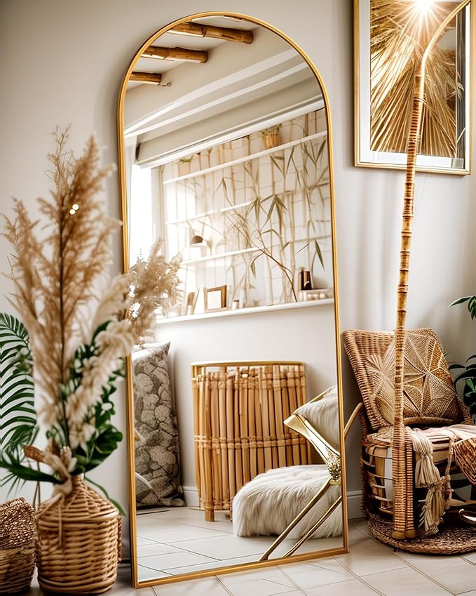 Arched Full Length Mirror, 64"x21" Arched Floor Mirror, Glassless Mirror Full Length with Stand, ... | Amazon (US)