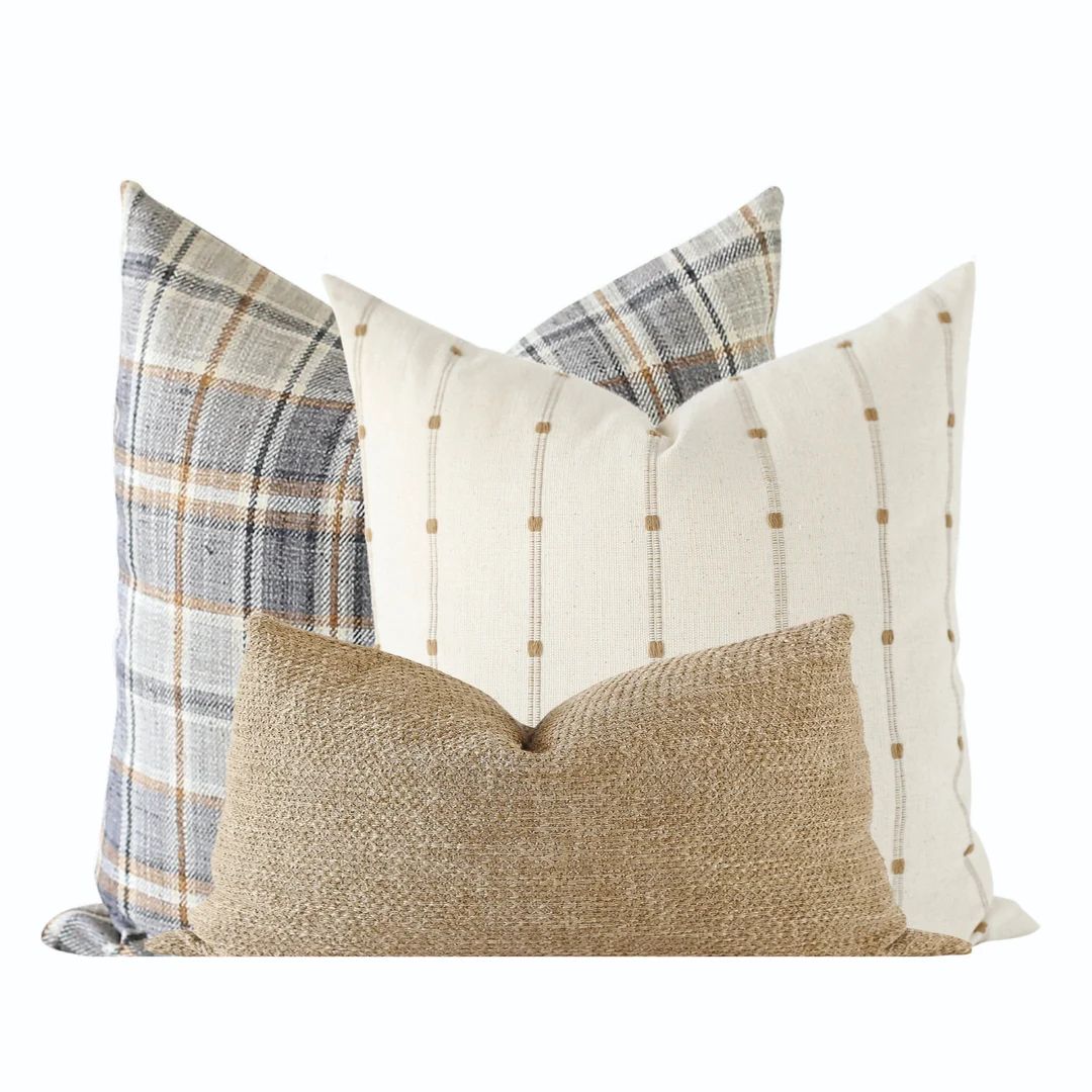 Plaid Pillow Combination Set, Textured Pillows, Woven Pillow Covers, Neutral Pillow, Cotton Pillo... | Etsy (US)