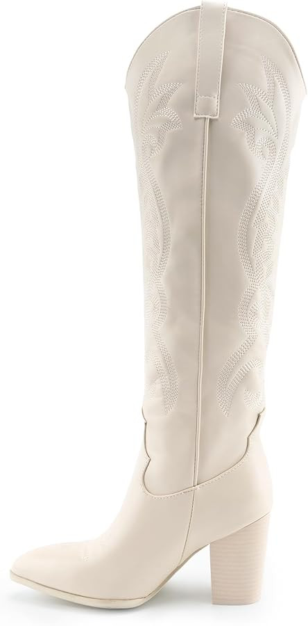 WIRALOMI Women Western Knee High Boots Embroidered Chunky Block Heel Cowboy Boots Pointed Toe Pul... | Amazon (US)