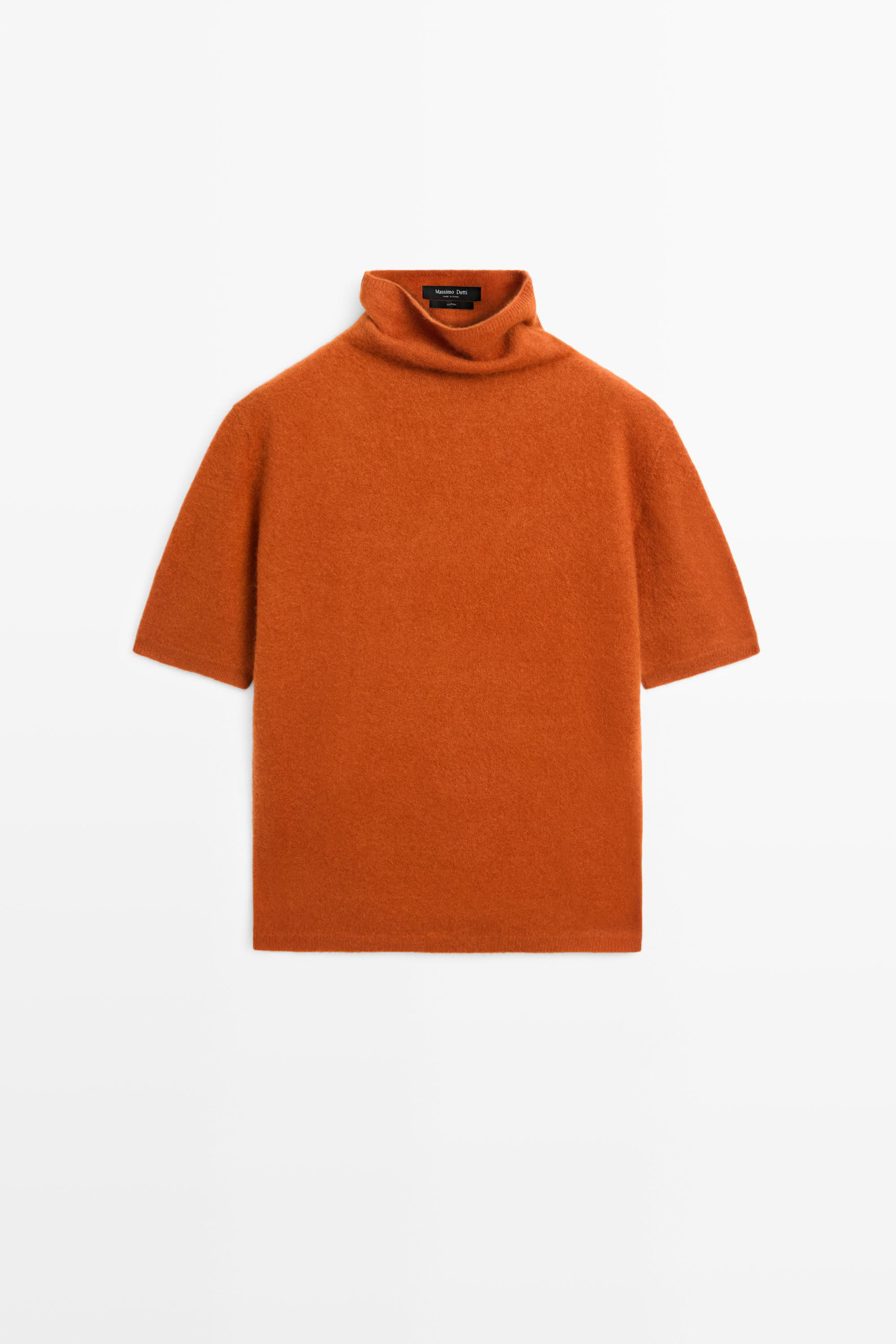100% wool short-sleeve knit sweater - BURNT ORANGE | Massimo Dutti UK