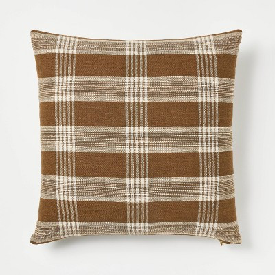 Woven Plaid Square Throw Pillow with Zipper Pull Brown - Threshold™ designed with Studio McGeeT... | Target