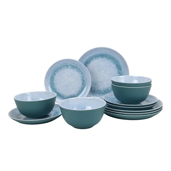 Better Homes & Gardens 12-Piece Reactive Blue Reusable Dishwasher-Safe Bamboo Melamine Plastic Ta... | Walmart (US)