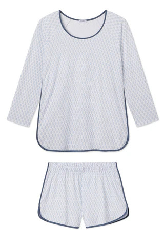 Pima Long-Short Set in Sea Depth Blockprint | Lake Pajamas