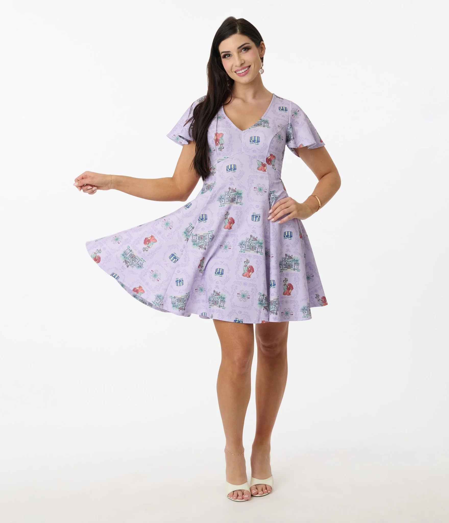 Disney's The Lady & The Tramp Collection by Unique Vintage Lavender Lady & Tramp Print Flare Dres... | UniqueVintage