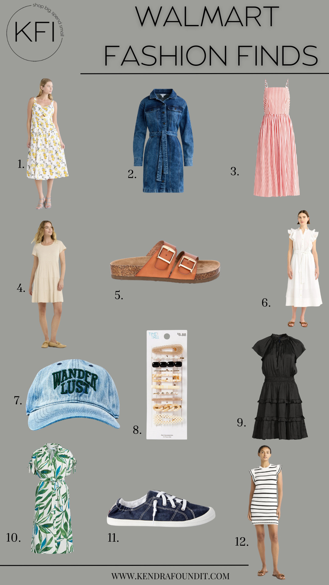 If you're a fan of affordable style, you're going to love this Walmart roundup. I curated 12 of the best spring fashion finds from Walmart that are stylish and budget-friendly—because looking cute shouldn't cost a fortune.

From breezy floral dresses to effortless everyday sneakers, these are all pieces I either own or have my eye on for spring and summer. Whether you're planning a warm-weather getaway or just refreshing your closet, these picks are travel-ready, mom-life-approved, and all under budget.

✨ Why I Love These Picks:

Spring Dresses Galore: Lightweight, flattering, and perfect for travel—especially #1, #3, and #10.

Comfy-Chic Footwear: Hello, cork sandals (#5) and casual canvas sneakers (#11)!

Accessories to Finish the Look: Loving that “Wanderlust” hat (#7) and those under-$10 hair clips (#8).

Easy Everyday Outfits: That denim utility dress (#2) and classic stripe mini (#12) are perfect for days on the go.

💡 Style Tip: Mix and match these pieces for maximum versatility. Dress them up with wedges or down with sneakers and a denim jacket.

🛍️ Tap into budget-friendly fashion without sacrificing style. You can find everything shown at Walmart right now, and I’m wearing a size small in all the dresses for reference.

Follow for more Walmart fashion finds, travel-friendly looks, and affordable styling ideas each season!
📍Save this post for your next spring shopping haul.

#walmartpartner #WalmartFashion @walmartfashion #walmartstyle 

 #LTKSeasonal #LTKStyleTip #LTKWedding