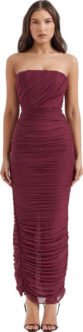 Gradient Color Strapless Ruched Mesh Gown | Nordstrom