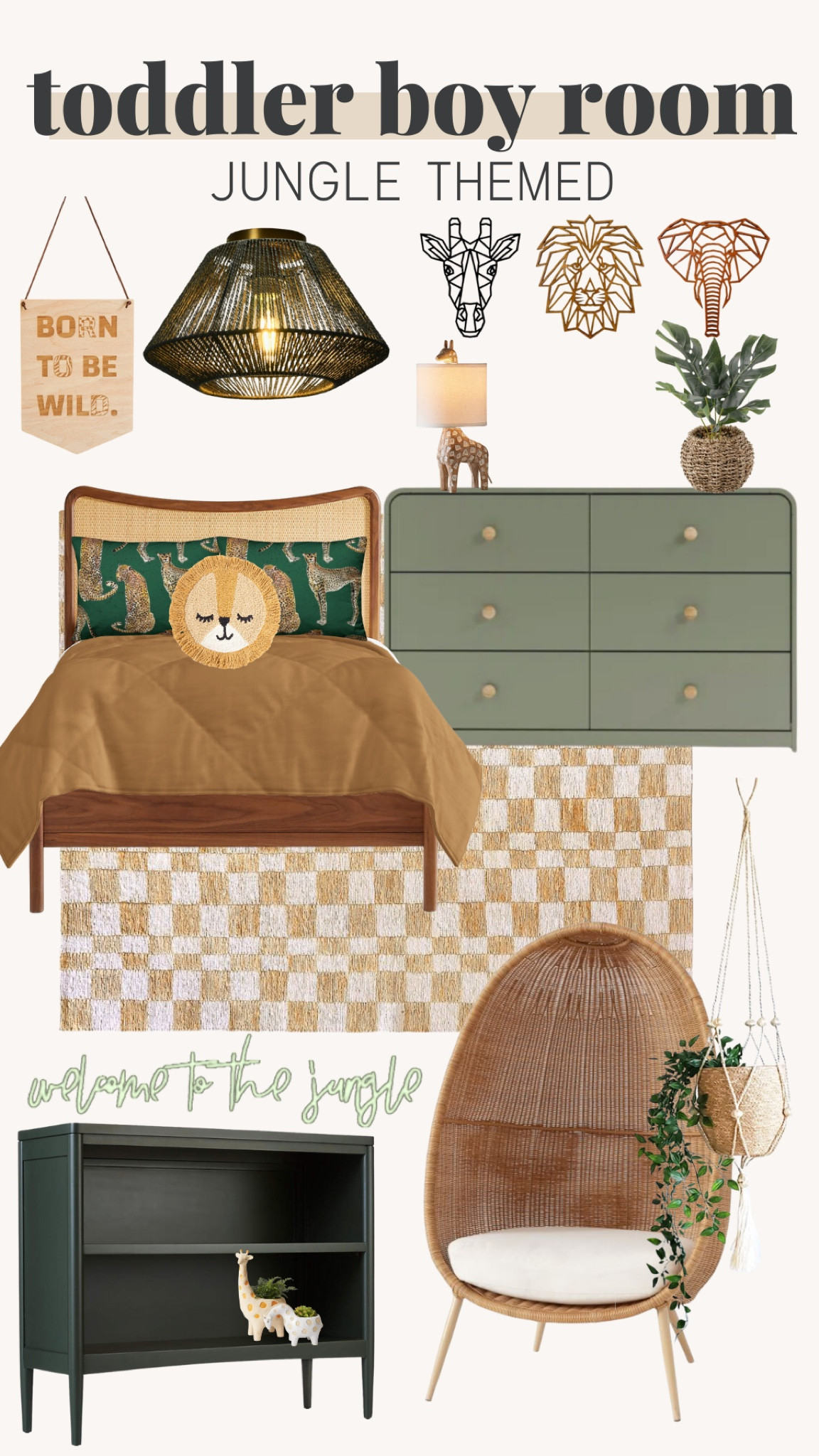 Jungle themed toddler bedroom, walls decor, dresser, accent chair, hanging plant, throw pillows, wall lighting, lamp 

#LTKStyleTip #LTKKids #LTKHome