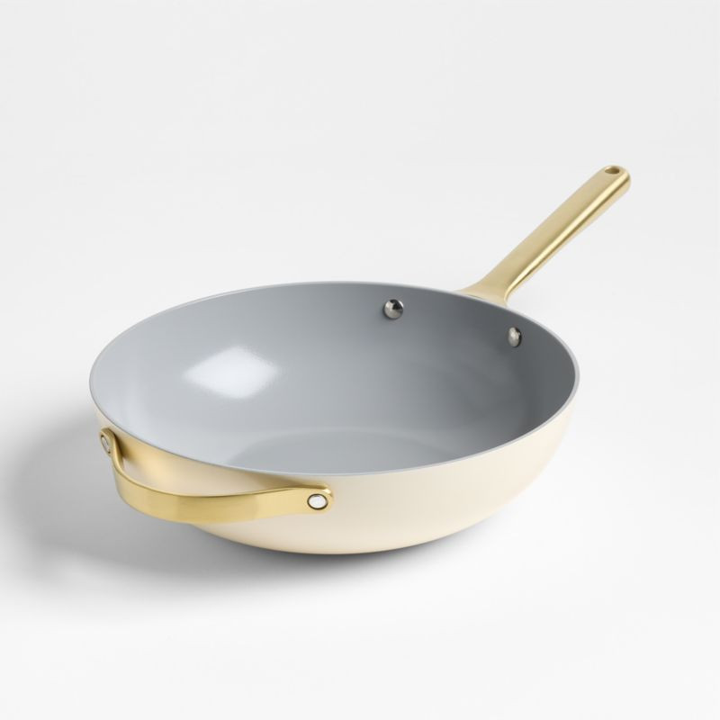 Caraway Cookware Plus Cream and Gold Stirfry Pan | Crate & Barrel | Crate & Barrel
