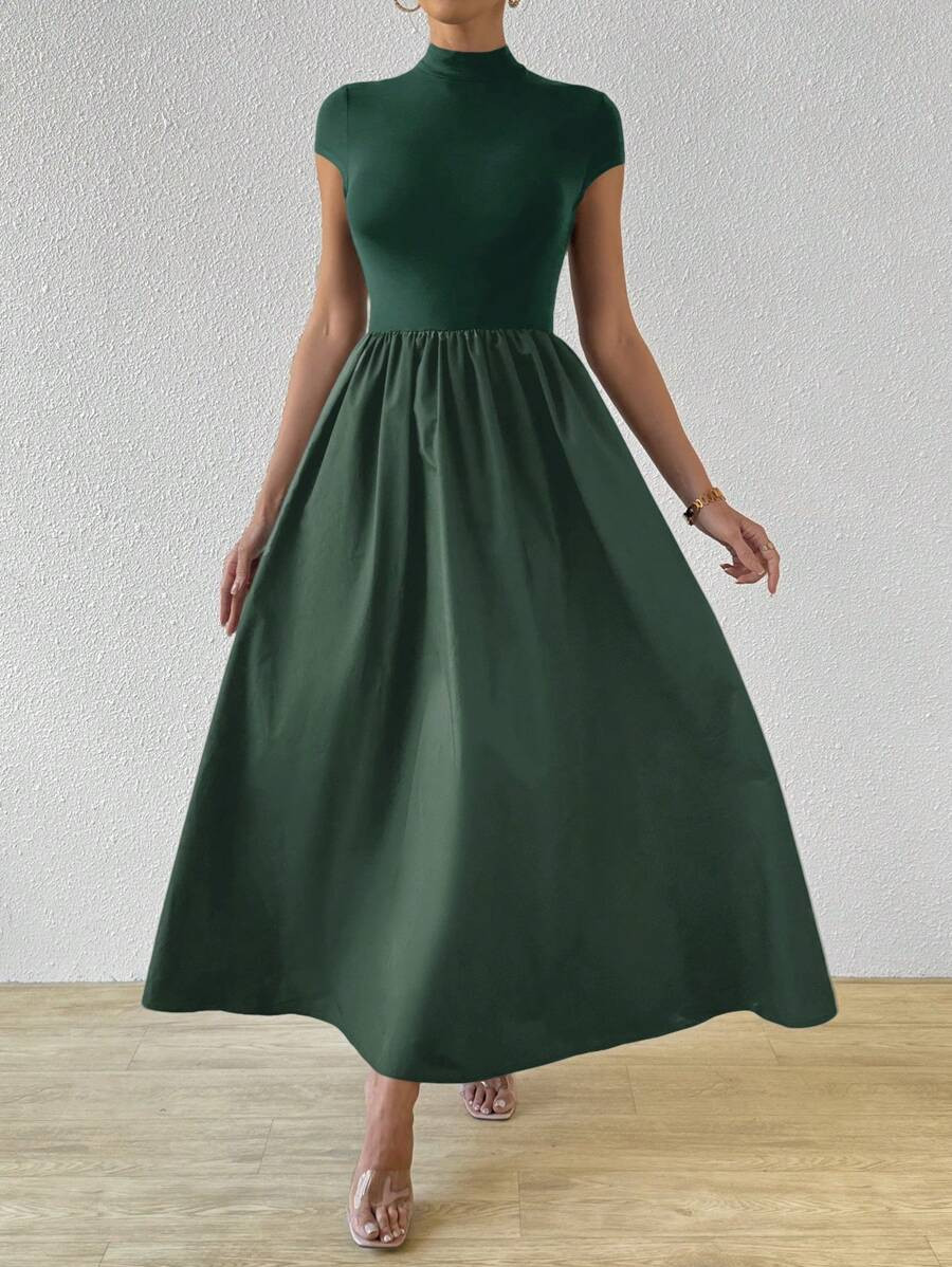 Firerie Women's Neo-Traditional Short Sleeve Fitted A-Line Green Dress | SHEIN