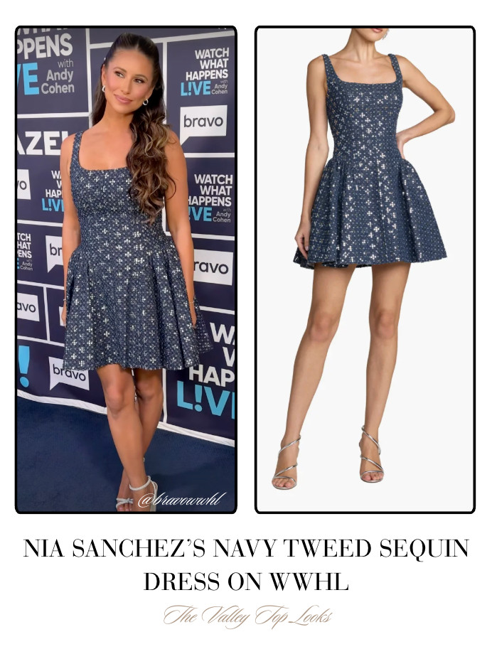Nia Sanchez's Navy Tweed Sequin Dress on #WWHL 📸= @bravowwhl 

 