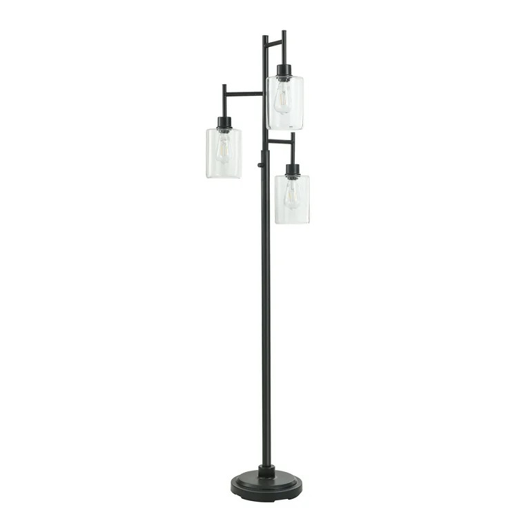 Better Homes & Gardens Black 3-Tier Floor Lamp with Glass Shades, 15.5" x 10" x 63.5", Contempora... | Walmart (US)