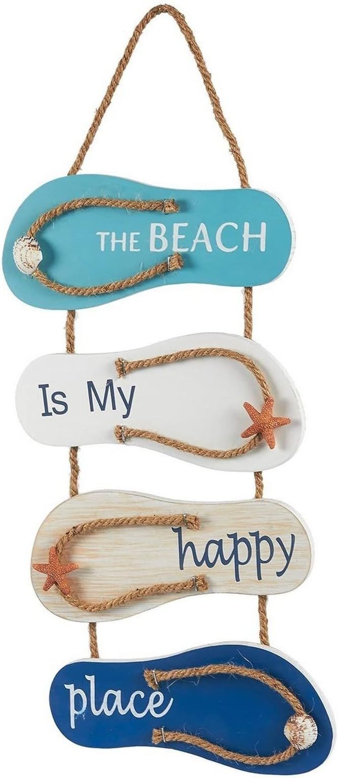 Juvale Wooden Beach Wall Hanging Decor Sign, Flip Flop Beachy Decorations for Home and Bathroom, ... | Amazon (US)