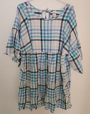 Womens short sleeve smock dress Sz 12 Casual Checked Cotton Viscose plaid blue | eBay AU