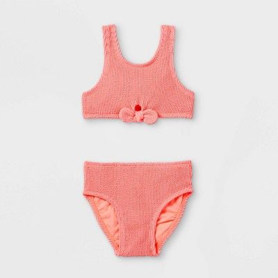 Toddler Girls' Tie-Front Pucker Bikini Set - Cat & Jack™ Coral | Target