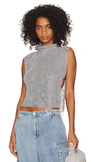 Rhinestone Mesh Cowl Neck Top in Black | Revolve Clothing (Global)