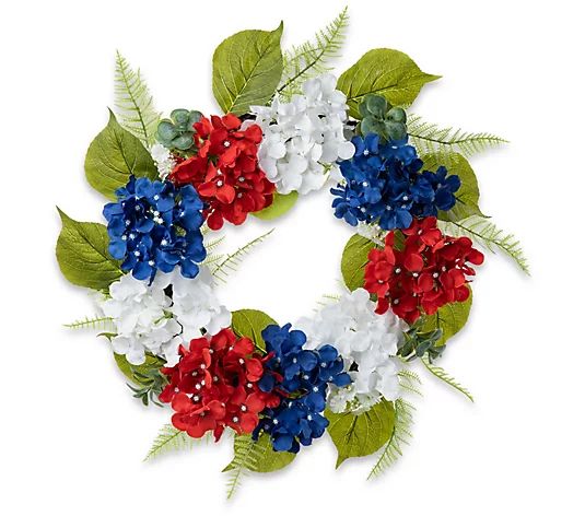 Glitzhome 22'' USA Patriotic America HydrangeaWreath - QVC.com | QVC