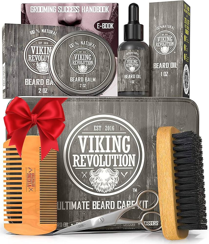Viking Revolution Beard Care Kit for Men - Kit includes 100% Boar Beard Brush, Wooden Comb, Beard... | Amazon (US)