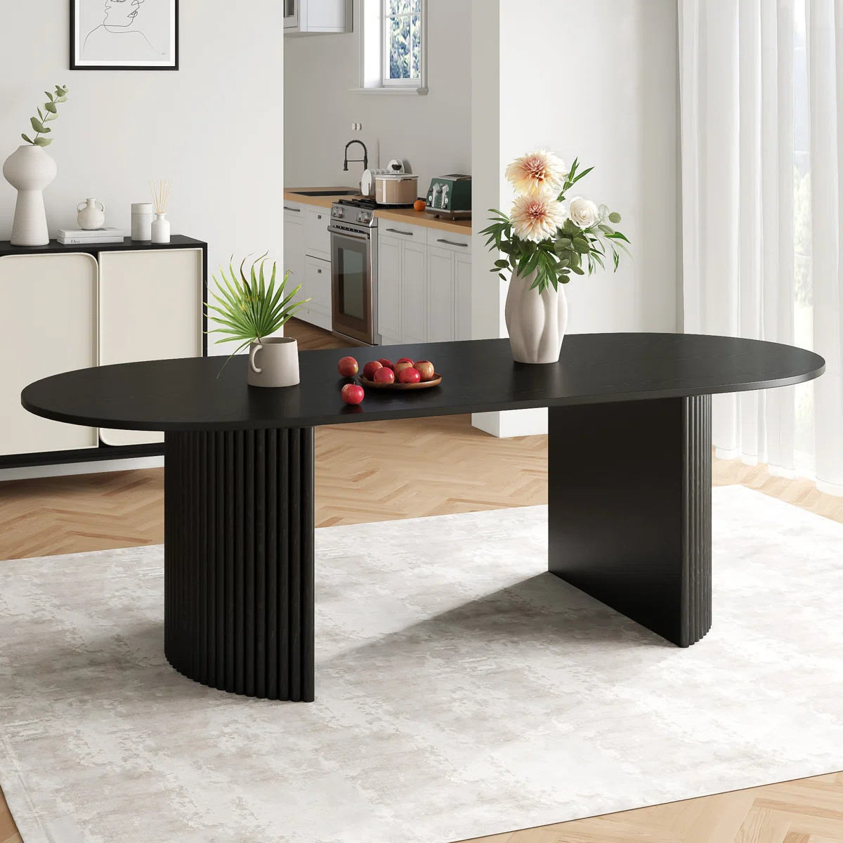 Fohoren Oval Dining Table Double Pedestal Kitchen Table | Wayfair North America