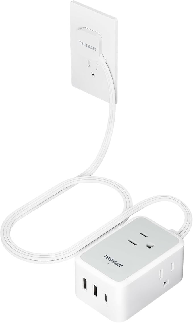 Short Flat Extension Cord, TESSAN Small Power Strip with 3 USB Port (1 USB C), 3 Outlets Small Ch... | Amazon (US)