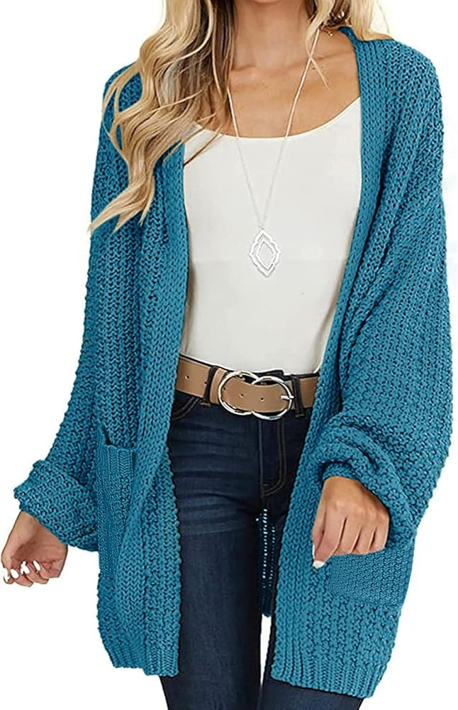 MEROKEETY Women's 2025 Fall Open Front Chunky Knit Sweater Oversized Lantern Sleeve Cardigan Outw... | Amazon (US)