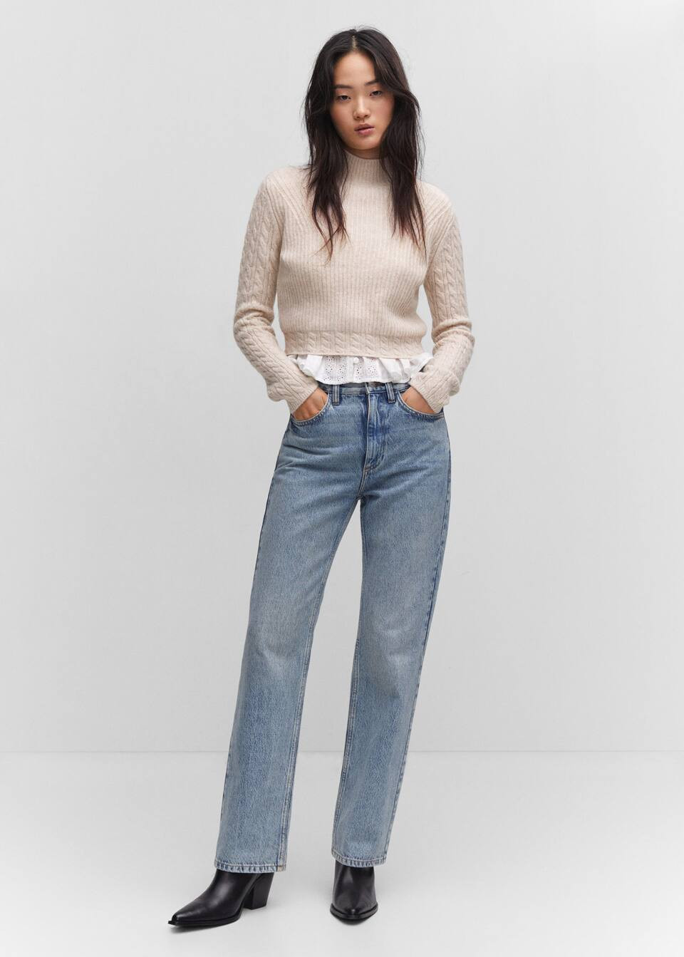 Braided sweater with perkins neck -  Women | Mango United Kingdom | MANGO (UK)