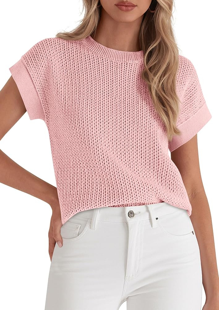 PRETTYGARDEN Women's 2026 Spring Fashion Sweater Vest Business Casual Crochet Tops Cap Sleeve Kni... | Amazon (US)