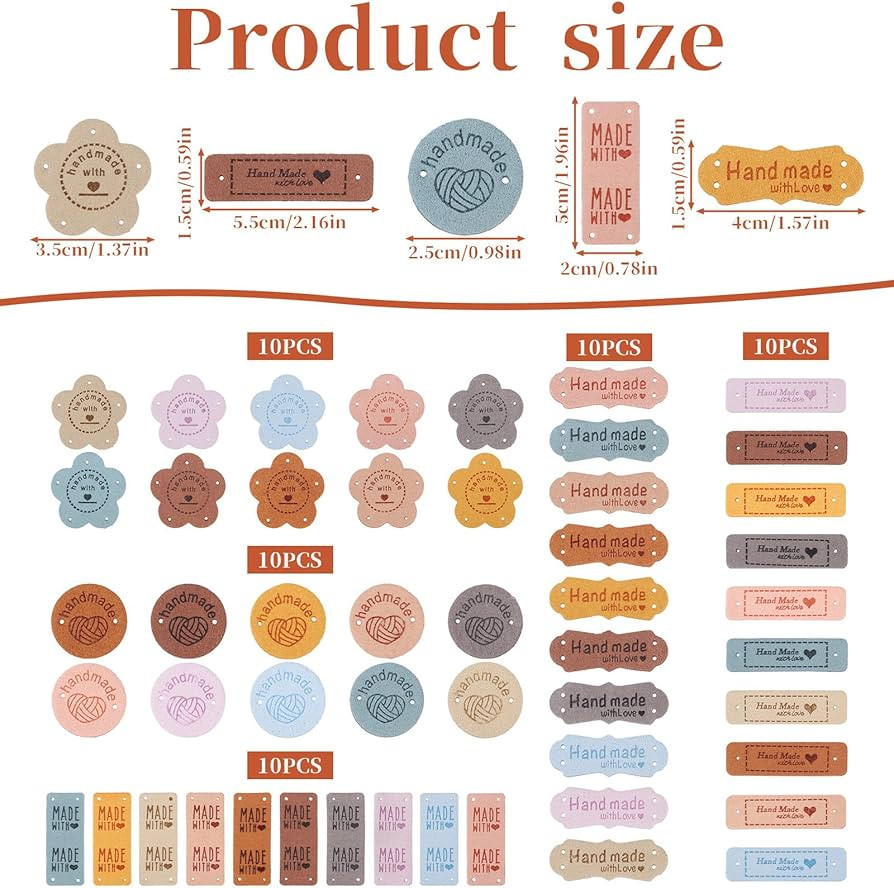 50 PCS Crochet Tags, Leather Handmade Tags for Items with Patterned Embossed Decoration, Love Cro... | Amazon (US)