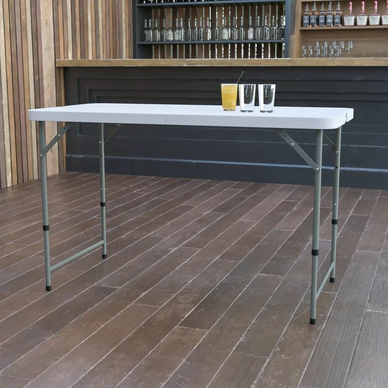 Flash Furniture 4-Foot Height Adjustable Bi-Fold Granite White Plastic Folding Table | Walmart (US)