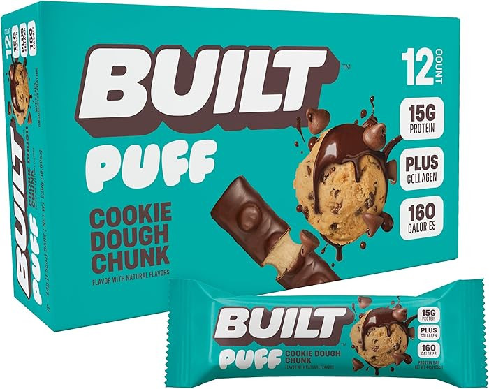 Built Bar, Puff Protein Bars, Cookie Dough Chunk Puff, 15g Protein Snacks, On-The-Go Bars, Only 1... | Amazon (US)