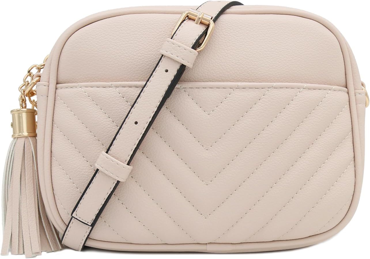 FashionPuzzle Chevron Quilted Crossbody Camera Bag with Chain Strap and Tassel | Amazon (US)