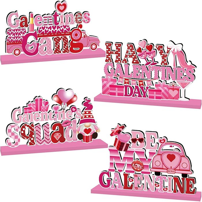 4Pcs Galentines Day Decorations Table Wooden Centerpiece Happy Galentines Day Table Decorations P... | Amazon (US)