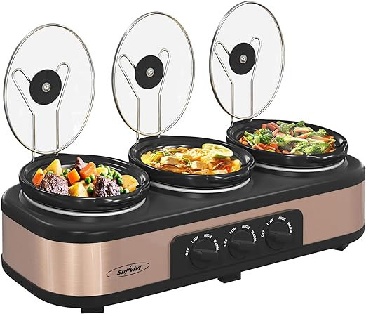 Sunvivi Triple Slow Cookers, 3x1.5 Qt Food Warmer Adjustable-Temp Server,Buffet Server for Partie... | Amazon (US)