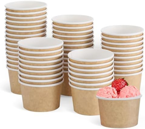 Paper Ice Cream Cups, Disposable Colorful Paper Dessert Cups for Sundae Frozen Yogurt (60pcs Brow... | Amazon (UK)