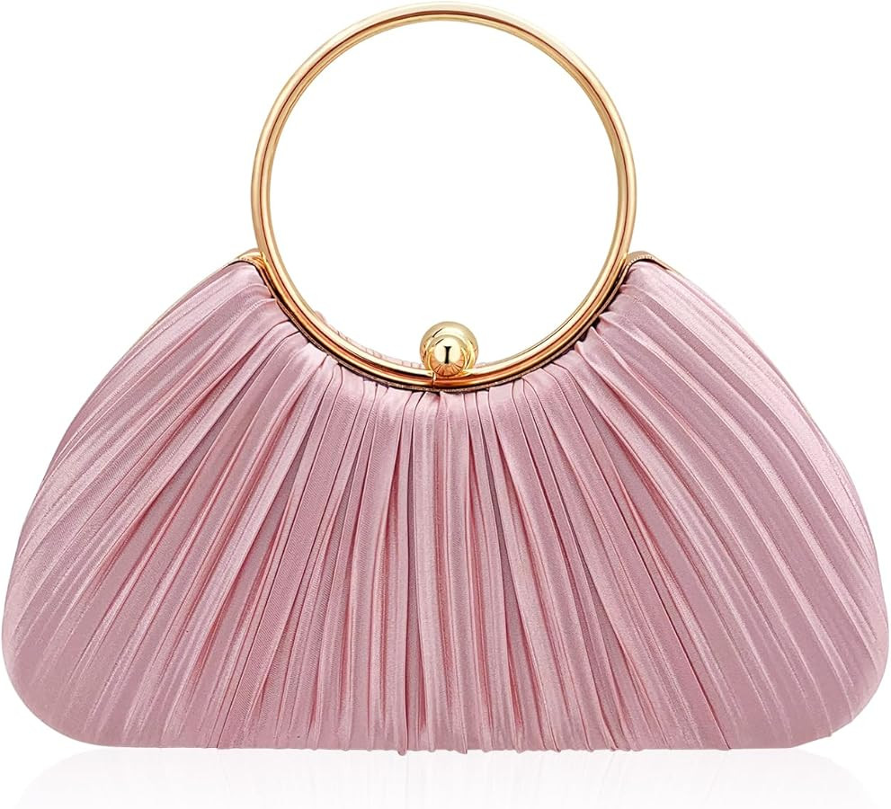Clutch Purses for Women Pleated Evening Bag–Silk Handbag with Detachable Chain,Luxury Formal Cl... | Amazon (US)