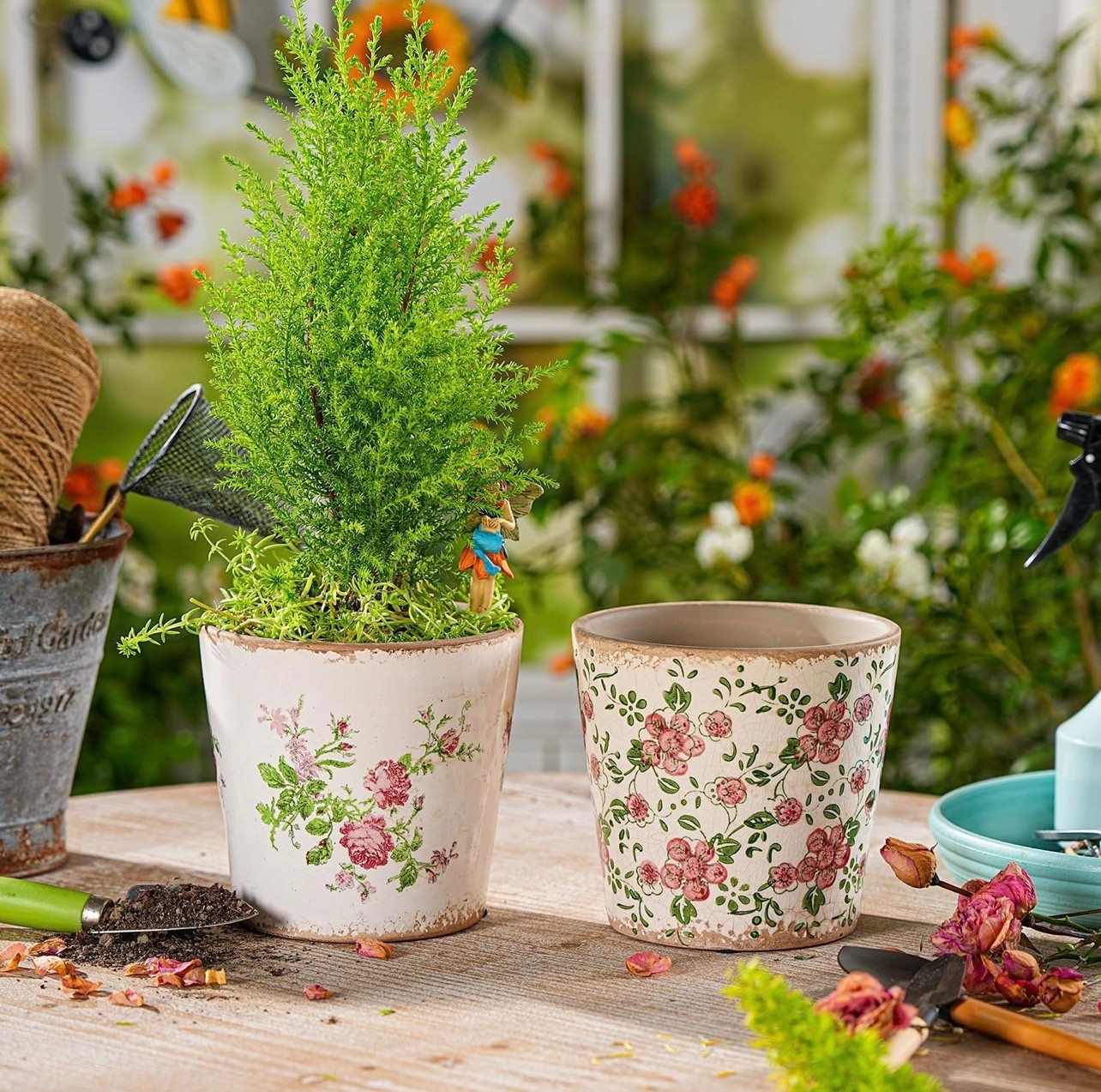 Vintage Ceramic Planter Set of 2 - Decorative Indoor & Outdoor Flower Pots with Drainage Holes - Tuscan Décor Pots, 5.5" Ice Crackle Glaze Planters for Home, Kitchen, Patio, and Garden

#LTKSeasonal #LTKSaleAlert #LTKHome