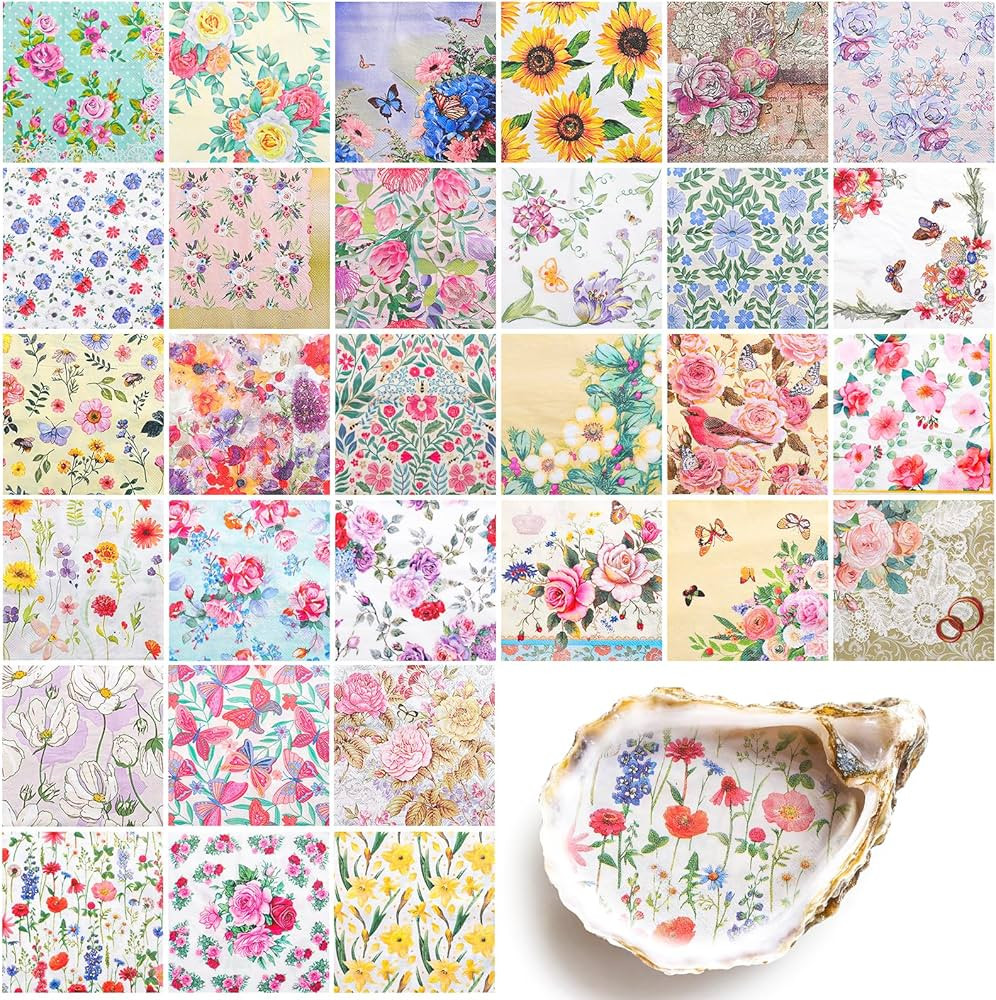 30 Pack Decoupage Napkins, 30 Styles Assorted Floral Napkins Decorative Decoupage Toile Napkin Fl... | Amazon (US)