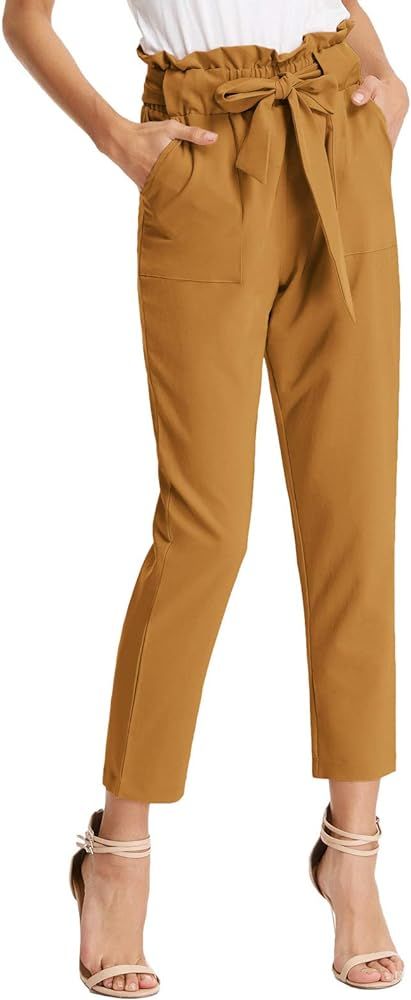 GRACE KARIN Women's Cropped Paper Bag Waist Pants with Pockets | Amazon (US)