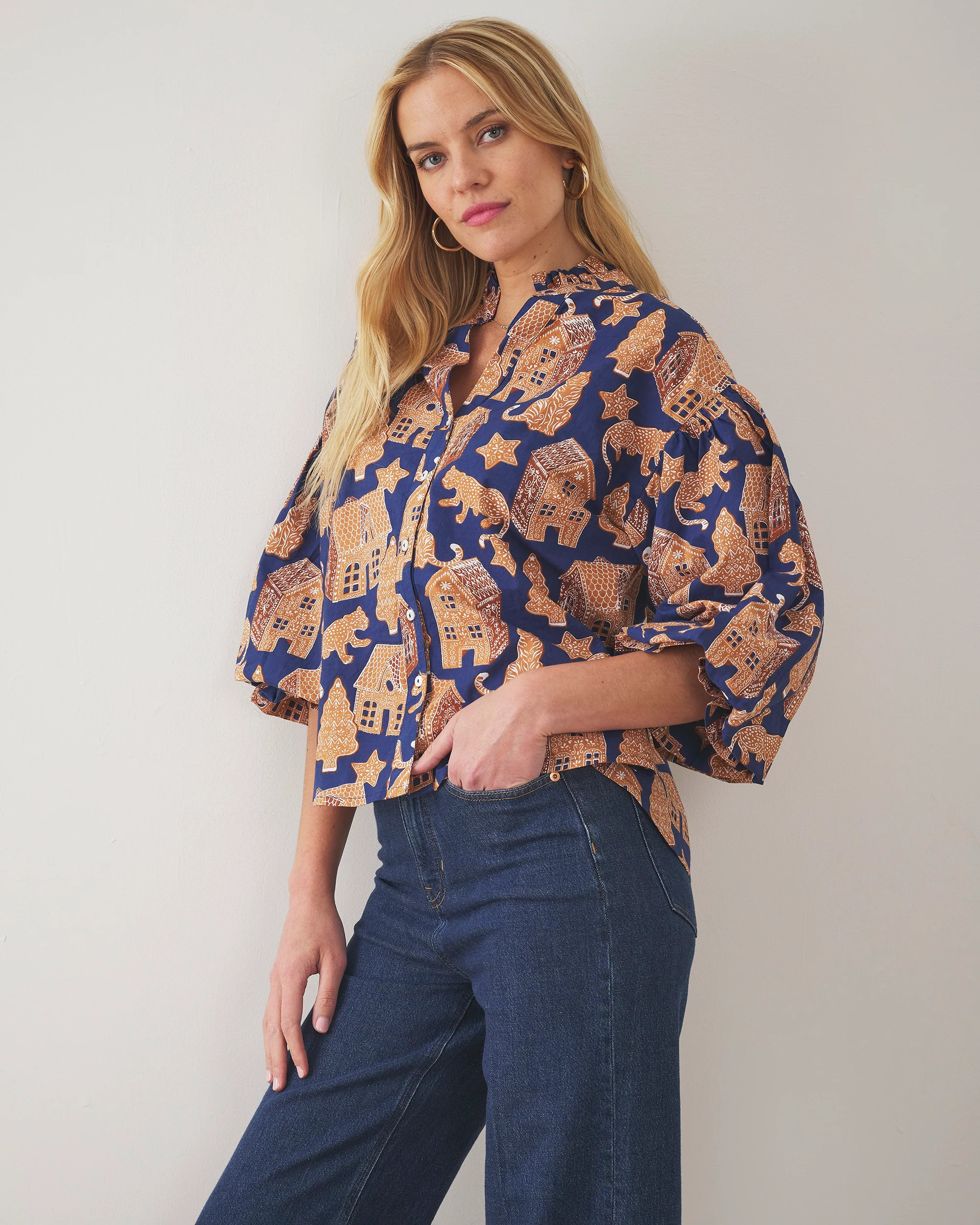 Gingerbread Party - Brentwood Blouse - Classic Navy | Printfresh