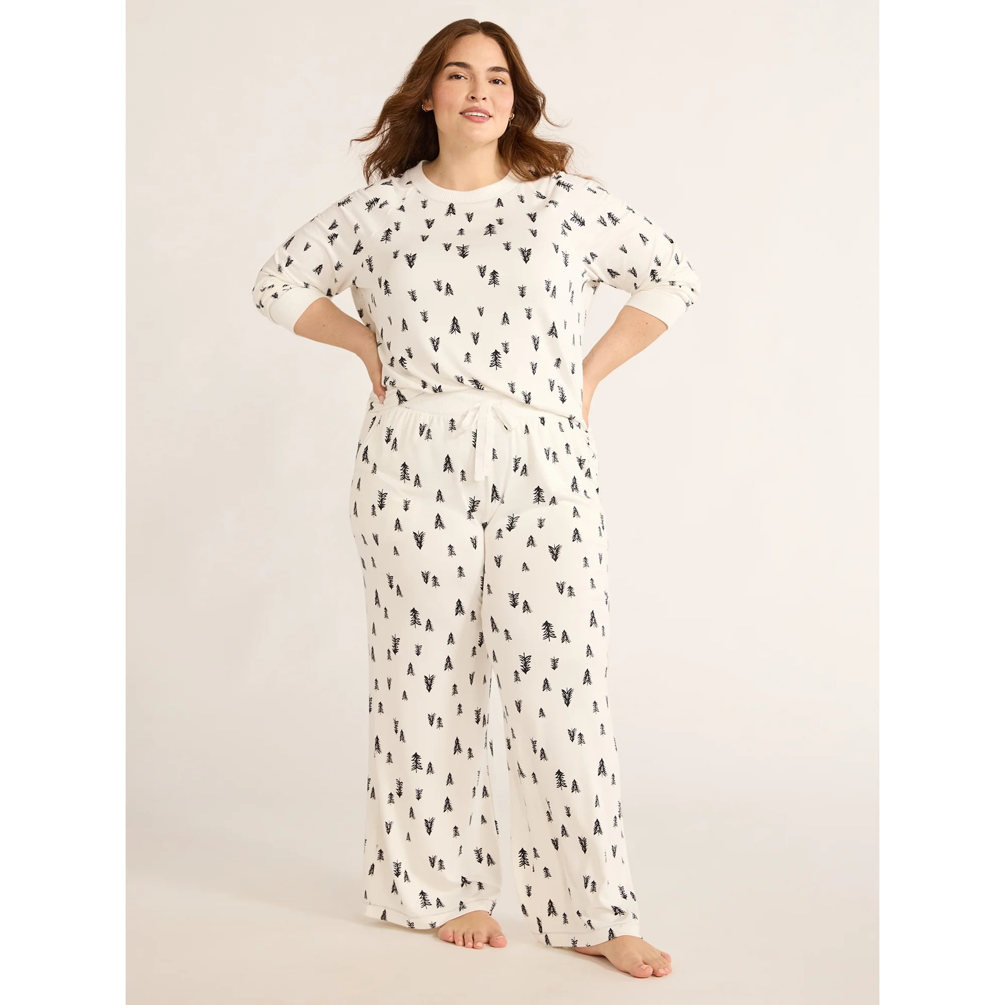 Joyspun Women’s Hacci Knit Tree Print Sleep Top with Long Sleeves, Sizes XS-3X | Walmart (US)