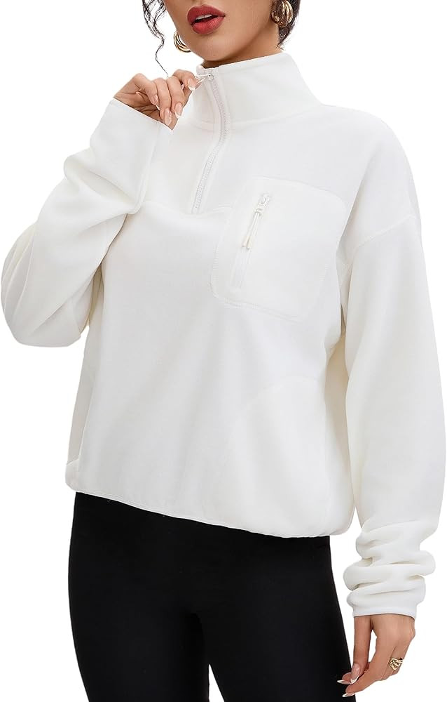 Women's Polar Fleece Pullover Sweatshirt Stand Collar Long Sleeve Casual Loose Fit Tops for Fall ... | Amazon (US)