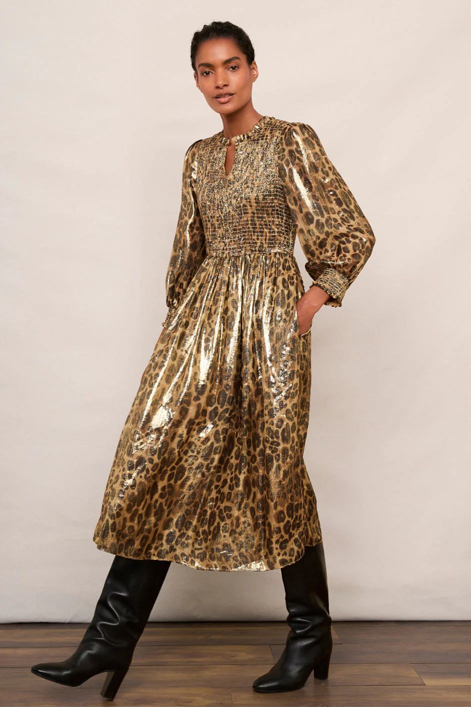 Ari Silk Blend Lame Dress - Leopard | WYSE London