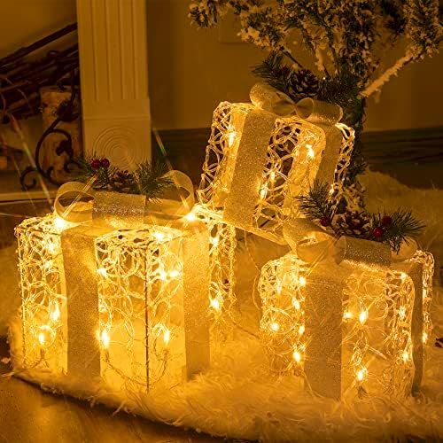 Christmas Decorations, Vanthylit Set of 3 Christmas Lighted Acrylic Gift Boxes with 48LT Warm White  | Amazon (US)