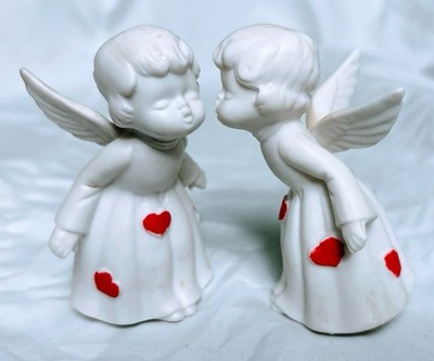 Vintage Lefton Kissing Angels Bisque With Red Hearts | eBay US
