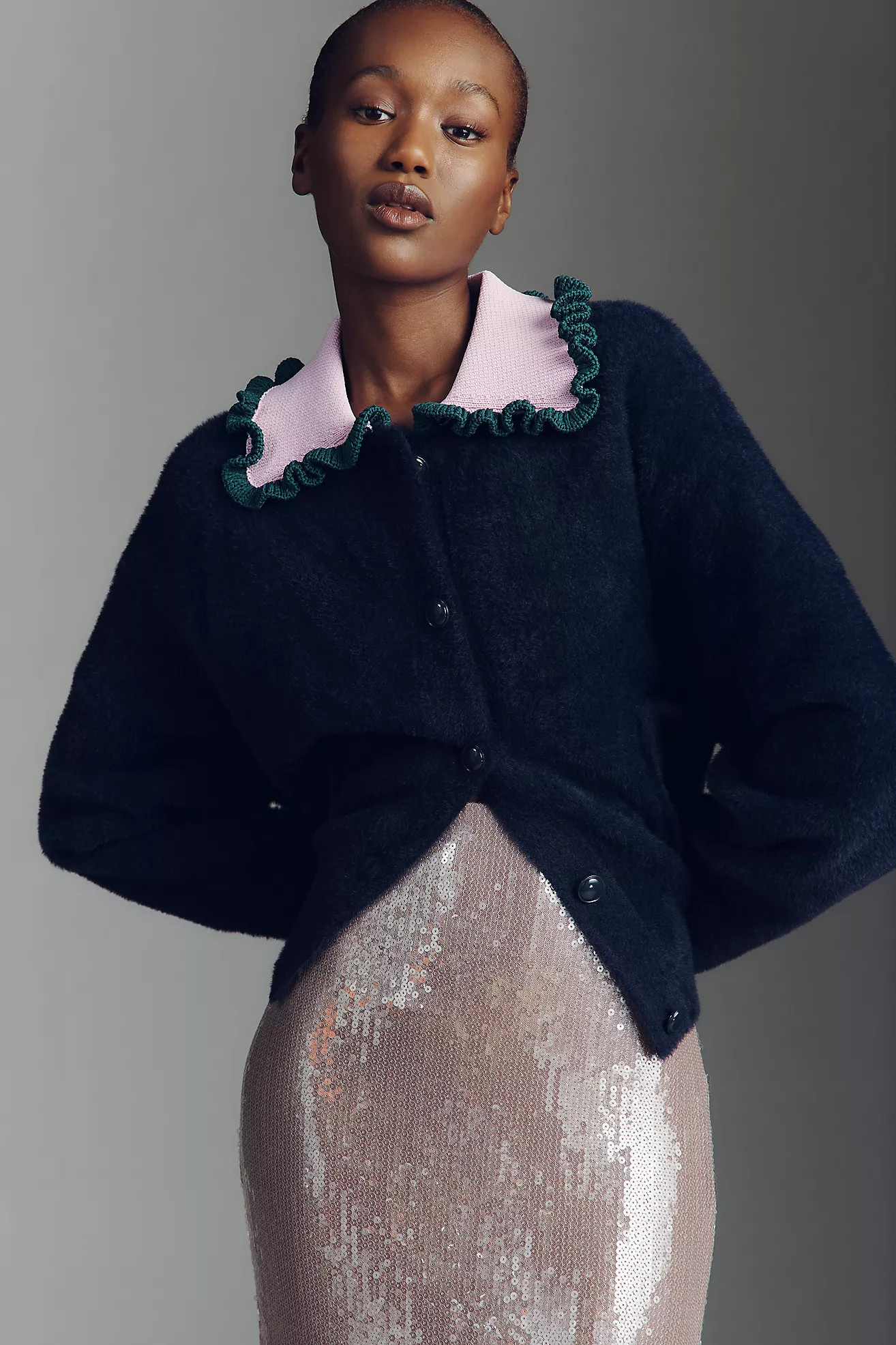 Essentiel Antwerp Jardener Ruffle-Collar Cardigan Sweater | Anthropologie (US)