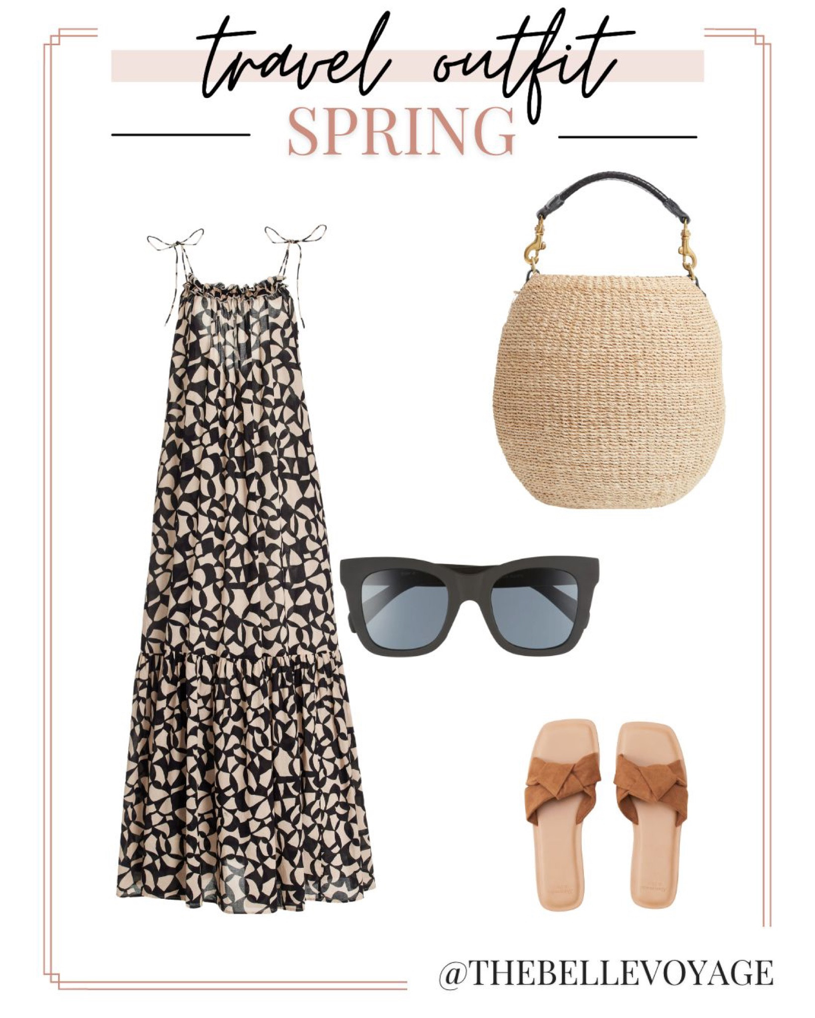 The perfect spring travel outfit for your spring break beach vacation!  A black and white maxi doubles as a swim cover up.

#LTKswim #LTKtravel