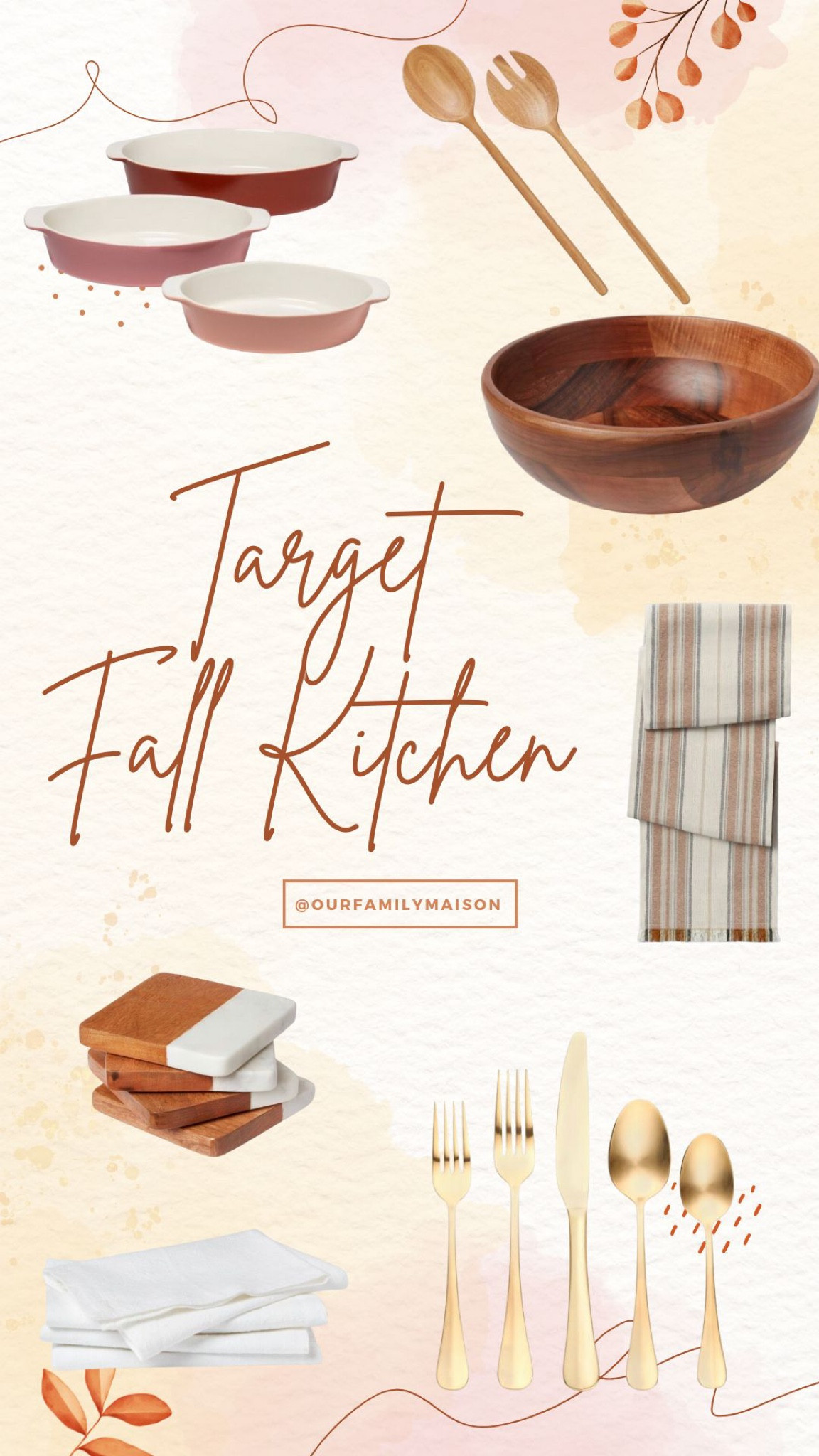 Style your kitchen into this Fall Fit Home Decor. Gold utensils, table runner, wood salad bowl w/ spoons and beautiful wood coasters and more! #fallkitchen #fallhomedecor

#LTKunder50 #LTKhome #LTKSeasonal