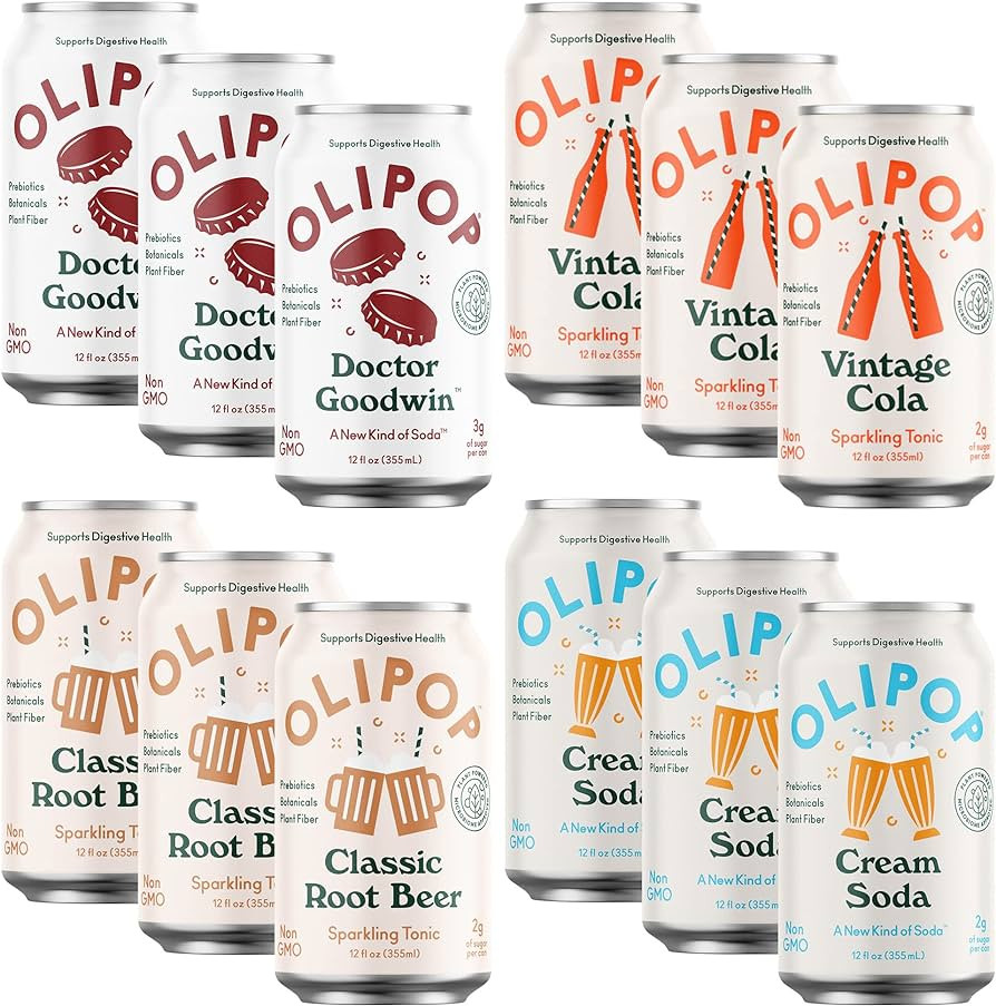 OLIPOP - 4-Flavor Sparkling Tonic Retro Greatest Hits Variety Pack, Prebiotic Soda Sampler, Rich ... | Amazon (US)